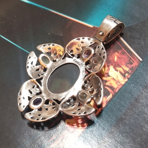 CAROLYN POLLACK MASSIVELY HUGE VTG Gemmed Sterling Enhancer Pendant - Picture 4 of 8